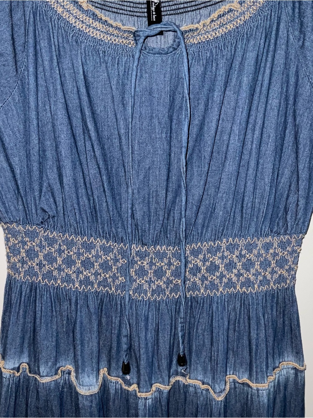 Indigo & Lace Blue denim Embroidered tiered boho long dress size M - Picture 4 of 10